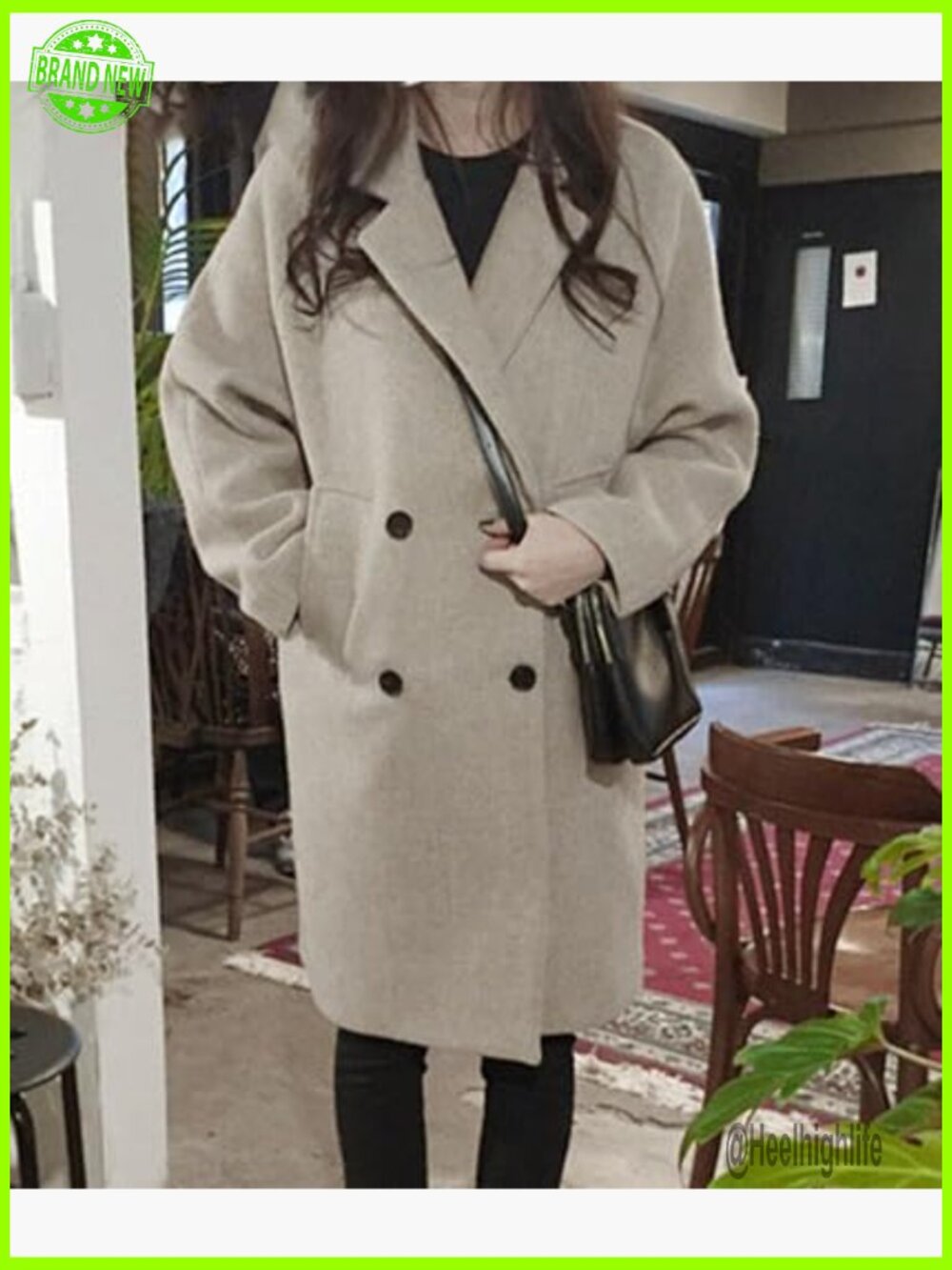 Women's Double Breasted Wool Blend Pea Coat Loose Fit Winter Overcoat - Picture 3 of 5